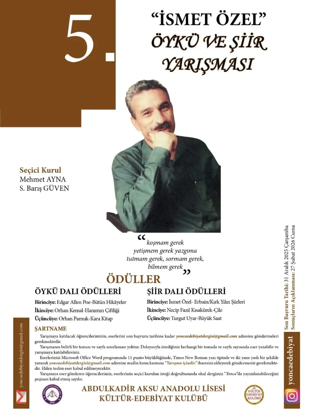 5. Geleneksel İsmet Özel Şiir Yarışması